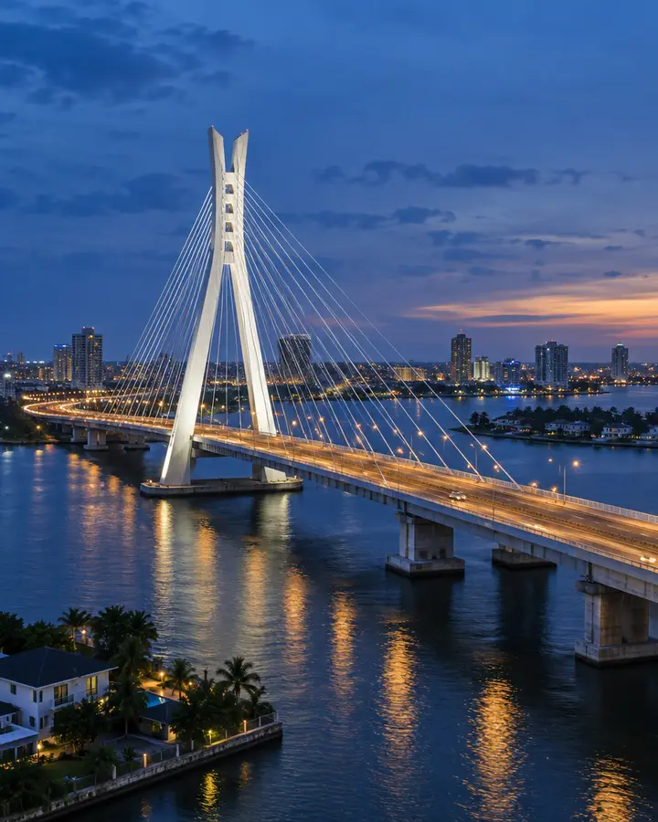 The Lekki-Ikoyi Link Bridge at dusk
