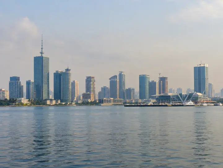 The Victoria Island skyline across the water